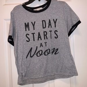 graphic “my day starts at noon” t shirt